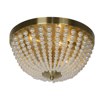  DAW-143FH-AGB-WH - 3LT Incandescent Flush-Mount, Aged Brass w/ Pearls