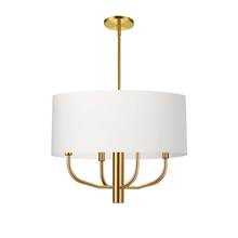  ELN-224C-AGB-790 - 4 Light Incandescent Pendant, Aged Brass w/ White Fabric Shade