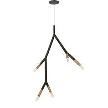  MOR-125P-MB-AGB - 5 Light Incandescent Pendant in Matte Black / Aged Brass