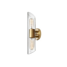  SAM-162W-AGB - 2 Light Aged Brass Vanity w/ Clear Fluted Glass