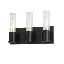  TBE-123W-MB - 3 Light Incandescent Vanity, Matte Black w/ Clear Fluted Glass