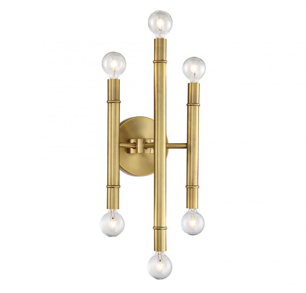 6-Light Wall Sconce in Natural Brass