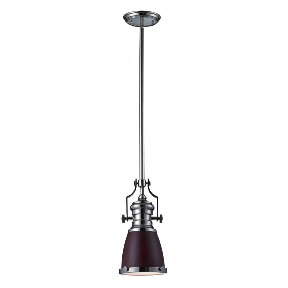 One Light Polished Nickel Dark Walnut Shade Down Mini Pendant