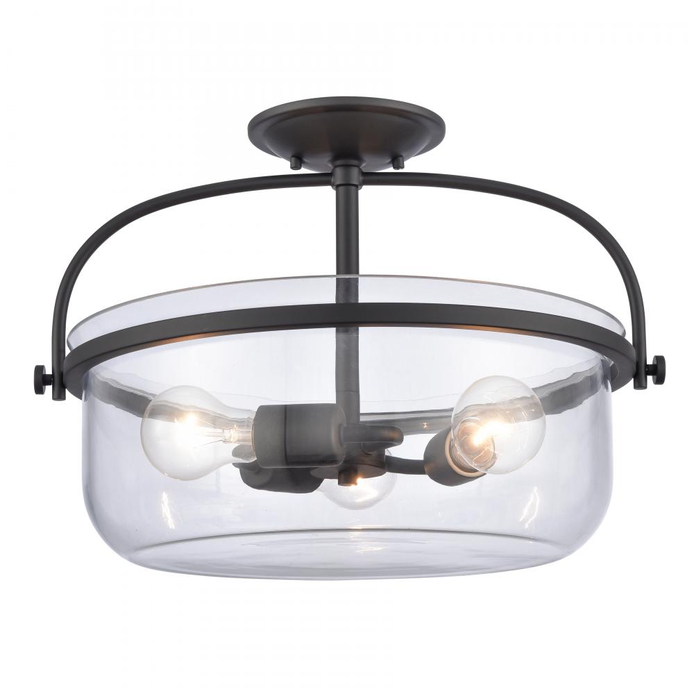 Wentworth 17'' Wide 3-Light Semi Flush Mount - Matte Black